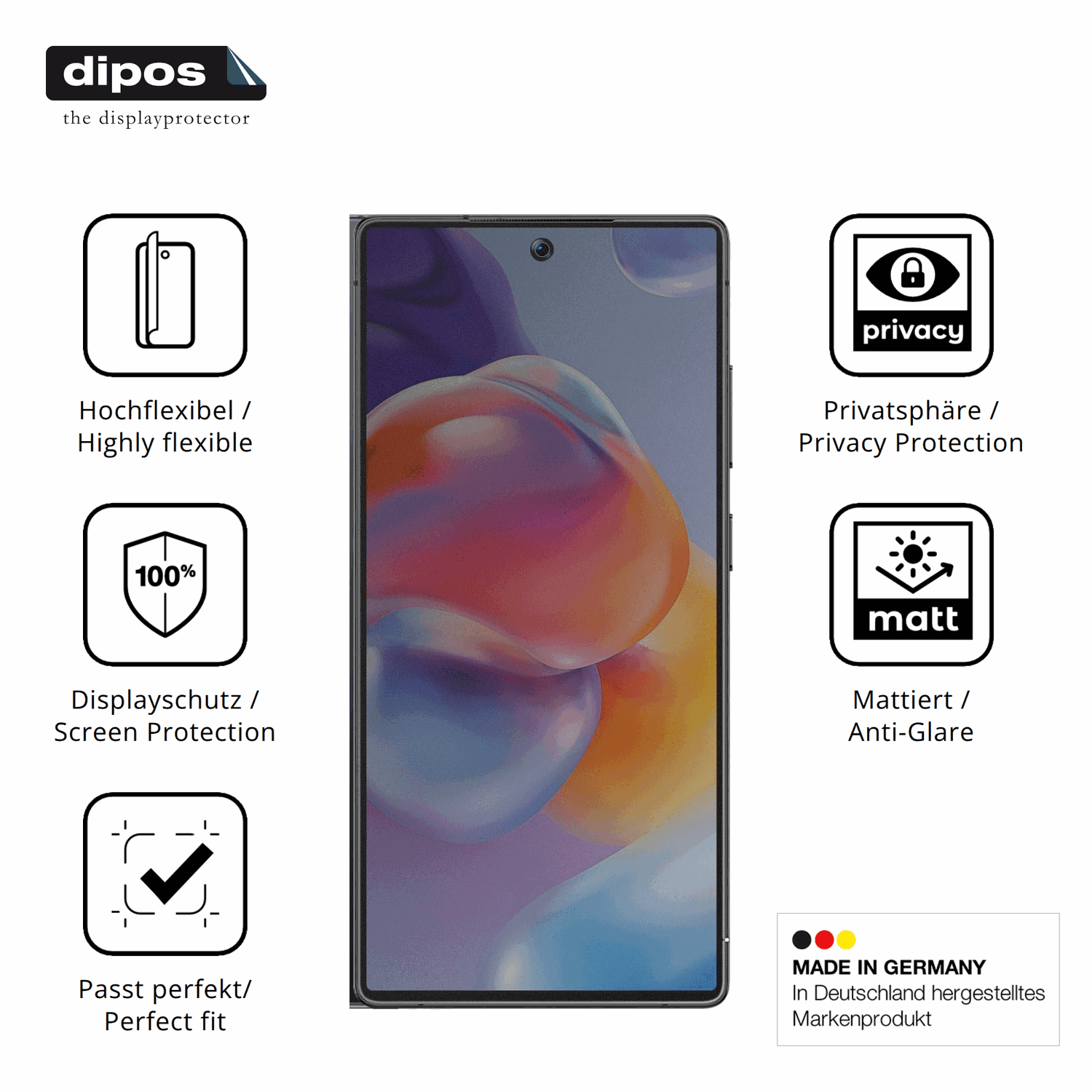 Flexible TPU-Folie passend zugeschnitten für BLKE Max B25, mit Privatsphäre-Schutz durch Sichtschutz-Folie