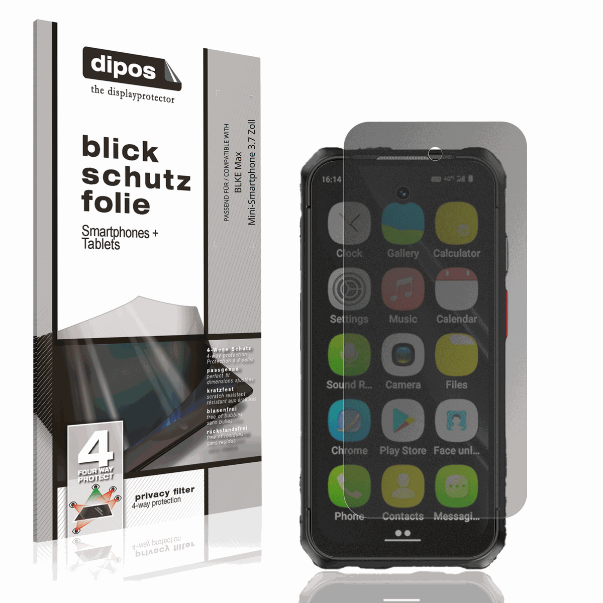 Blickschutzfolie von dipos passend für BLKE Max Mini-Smartphone 3.7 Zoll, präziser Zuschnitt und blasenfrei montiert