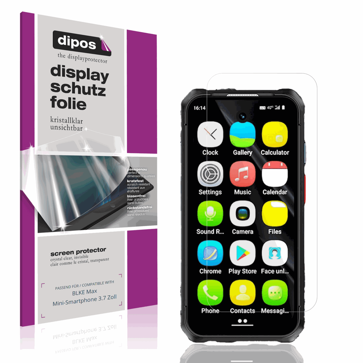 Klare Displayschutzfolie von dipos passend für BLKE Max Mini-Smartphone 3.7 Zoll, präziser Zuschnitt und blasenfrei montiert