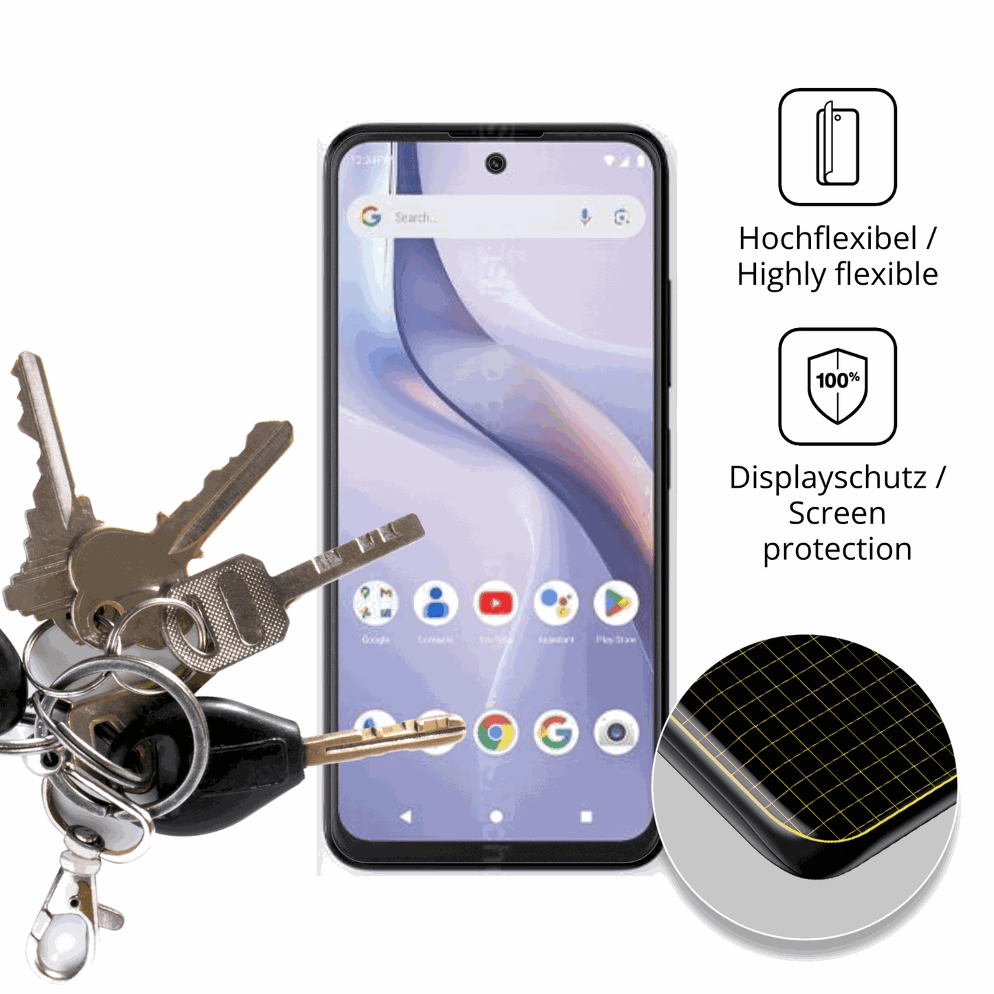 dipos Displayschutz für BLU Bold K22, transparente Oberfläche, perfekte Passform auch für die Rundungen