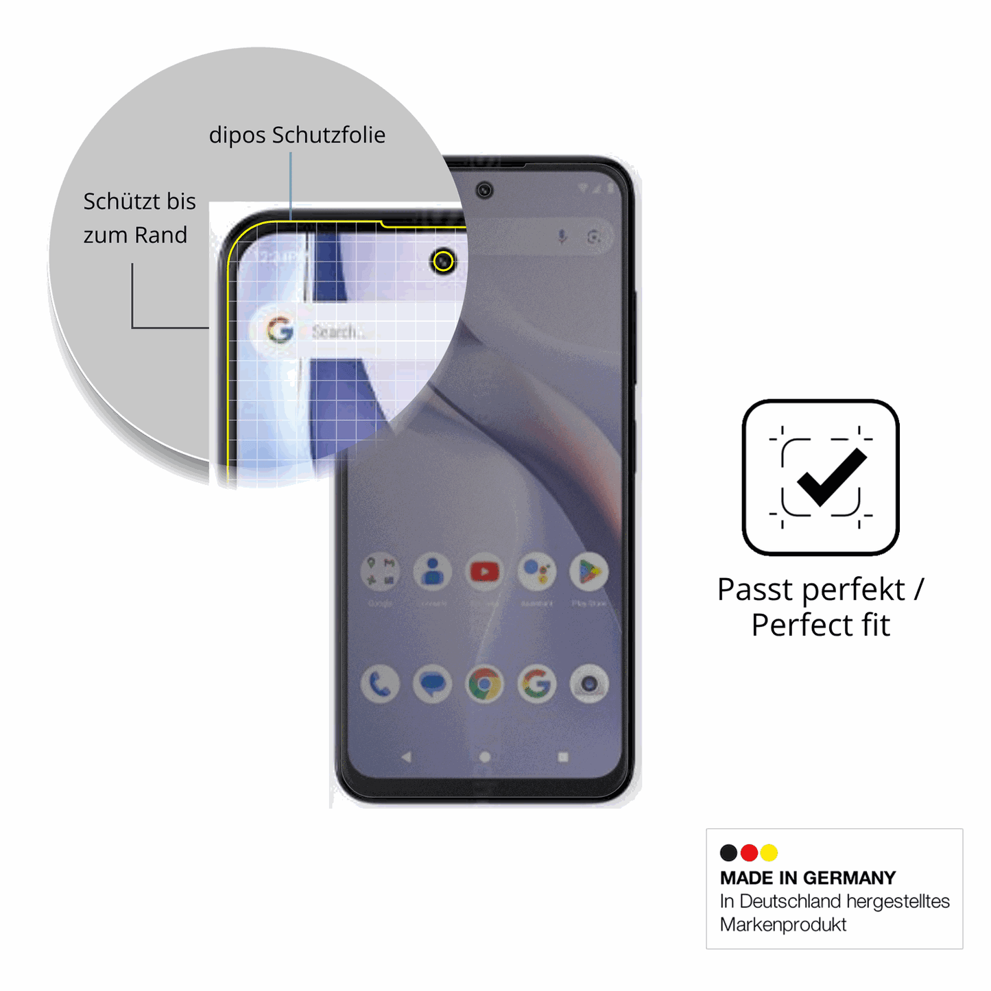 Schutz gegen Kratzer auf dem BLU Bold K22 Glas durch Schlüssel, Stöße gegen die Tischkante oder Stürze