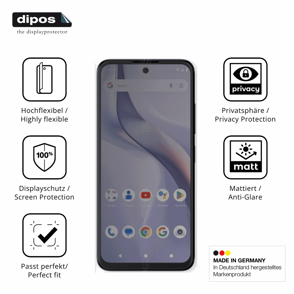 Flexible TPU-Folie passend zugeschnitten für BLU Bold K22, mit Privatsphäre-Schutz durch Sichtschutz-Folie