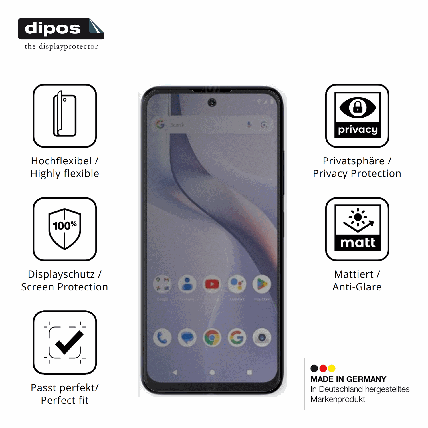 Flexible TPU-Folie passend zugeschnitten für BLU Bold K22, mit Privatsphäre-Schutz durch Sichtschutz-Folie