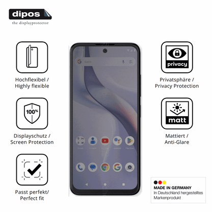 Flexible TPU-Folie passend zugeschnitten für BLU Bold K22, mit Privatsphäre-Schutz durch Sichtschutz-Folie