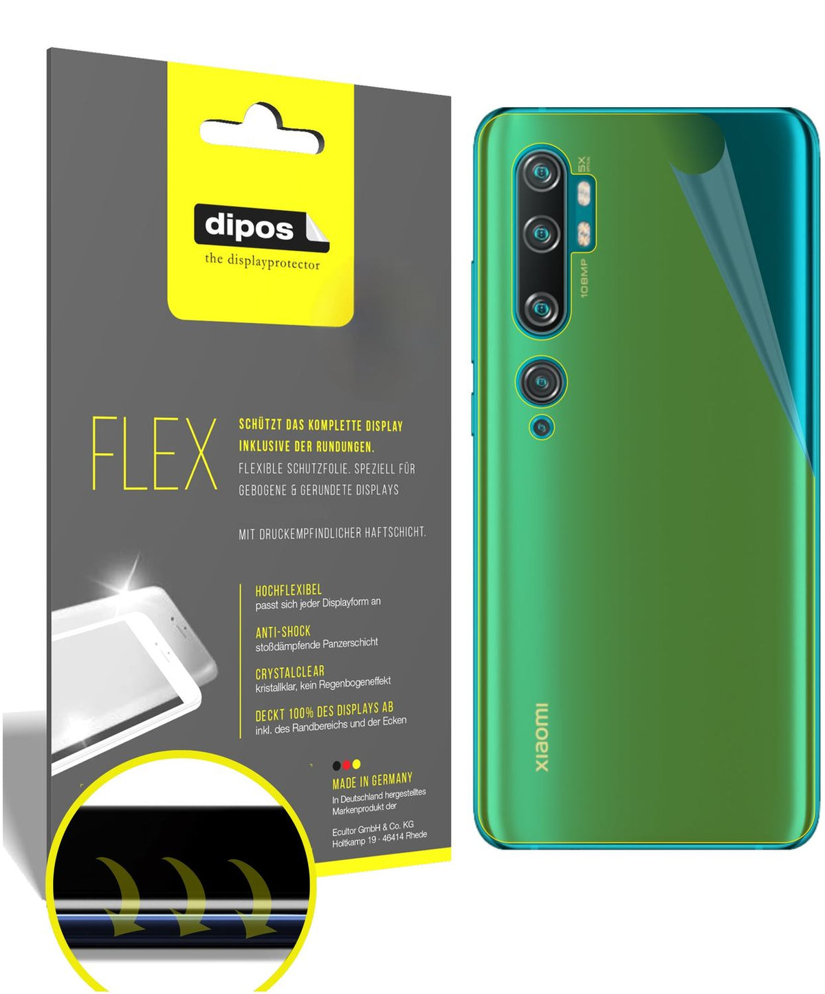 2x 3D Full Cover Schutzfolie für Xiaomi Mi Note 10 Rückseite