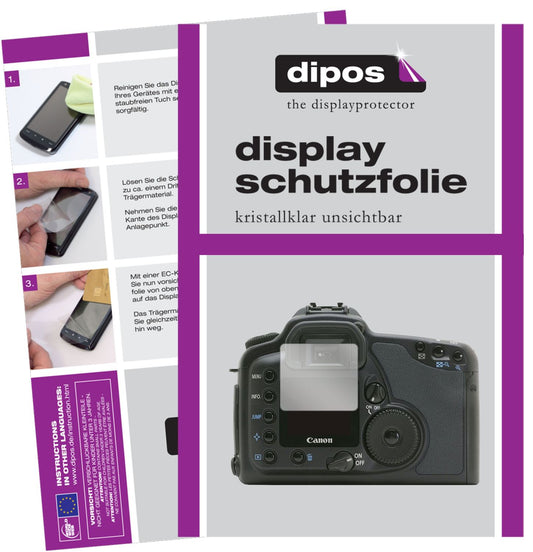 Klare Displayschutzfolie von dipos passend für Canon Eos 10D, präziser Zuschnitt und blasenfrei montiert