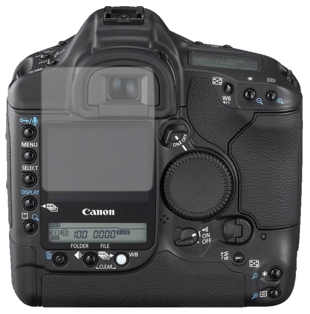 CanonEos 1DS Mark III mit aufgebrachter dipos Displayschutzfolie, die lästige Fingerabdrücke minimiert