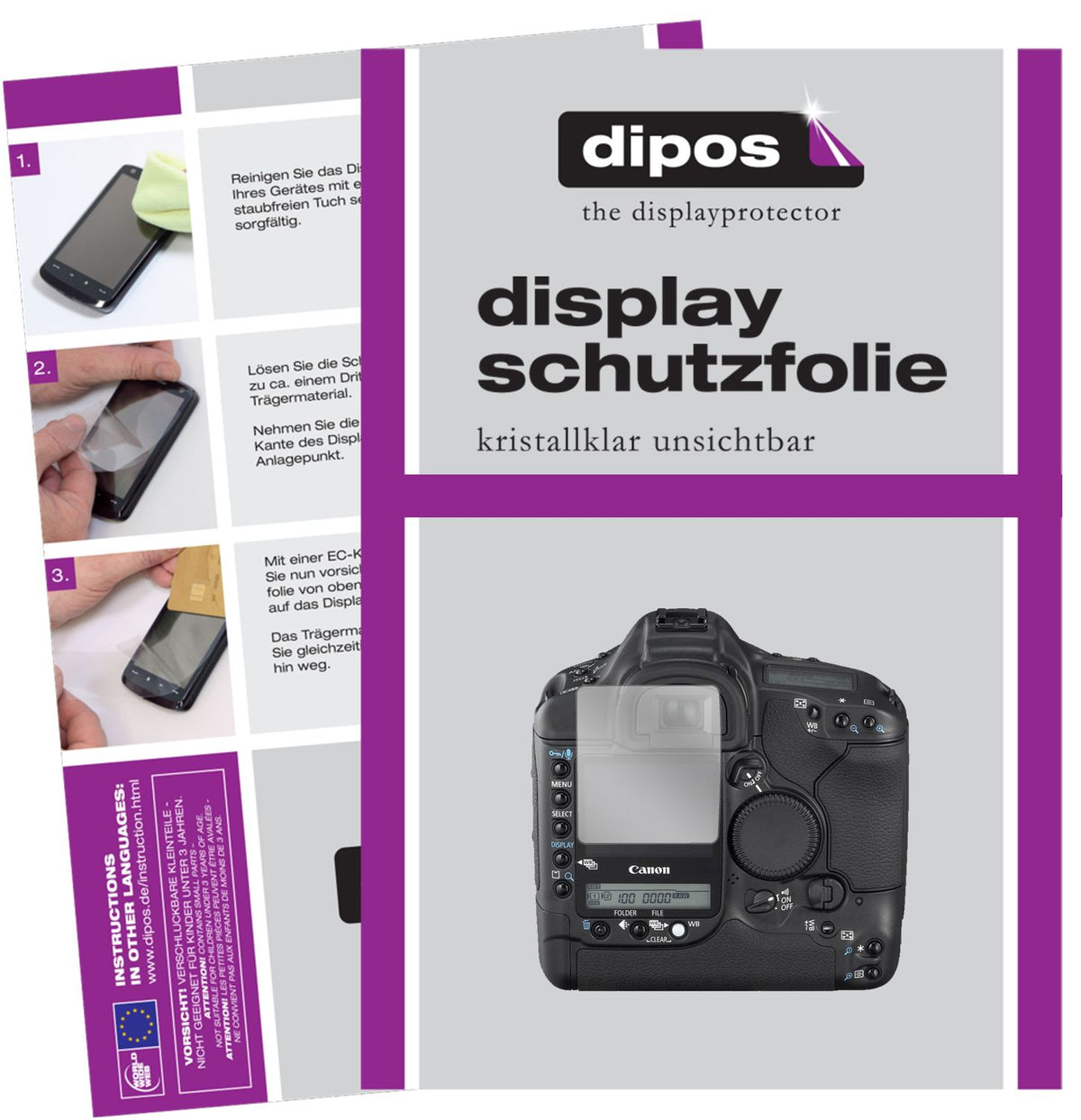 Klare Displayschutzfolie von dipos passend für Canon Eos 1DS Mark II, präziser Zuschnitt und blasenfrei montiert