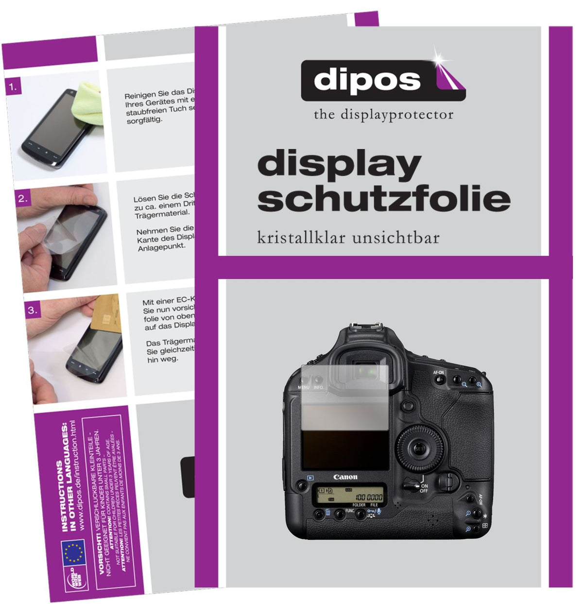 Klare Displayschutzfolie von dipos passend für Canon Eos 1D Mark IV, präziser Zuschnitt und blasenfrei montiert