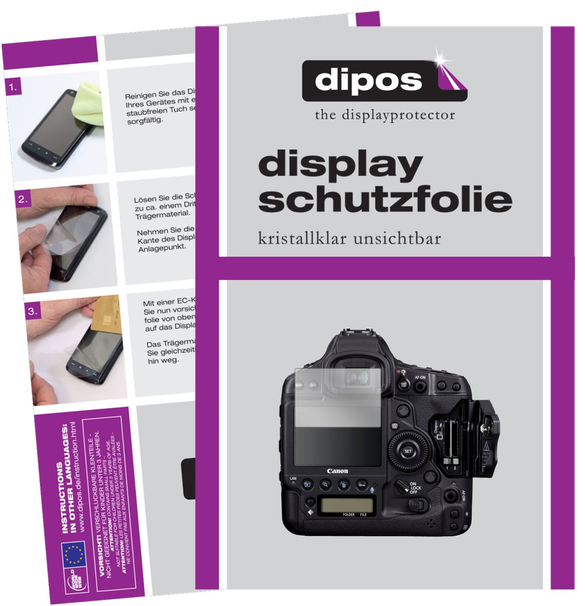 Klare Displayschutzfolie von dipos passend für Canon Eos 1DX Mark III, präziser Zuschnitt und blasenfrei montiert
