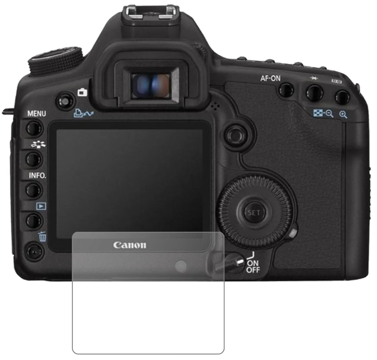 CanonEos 5D Mark II mit aufgebrachter dipos Panzerfolie, die lästige Fingerabdrücke minimiert