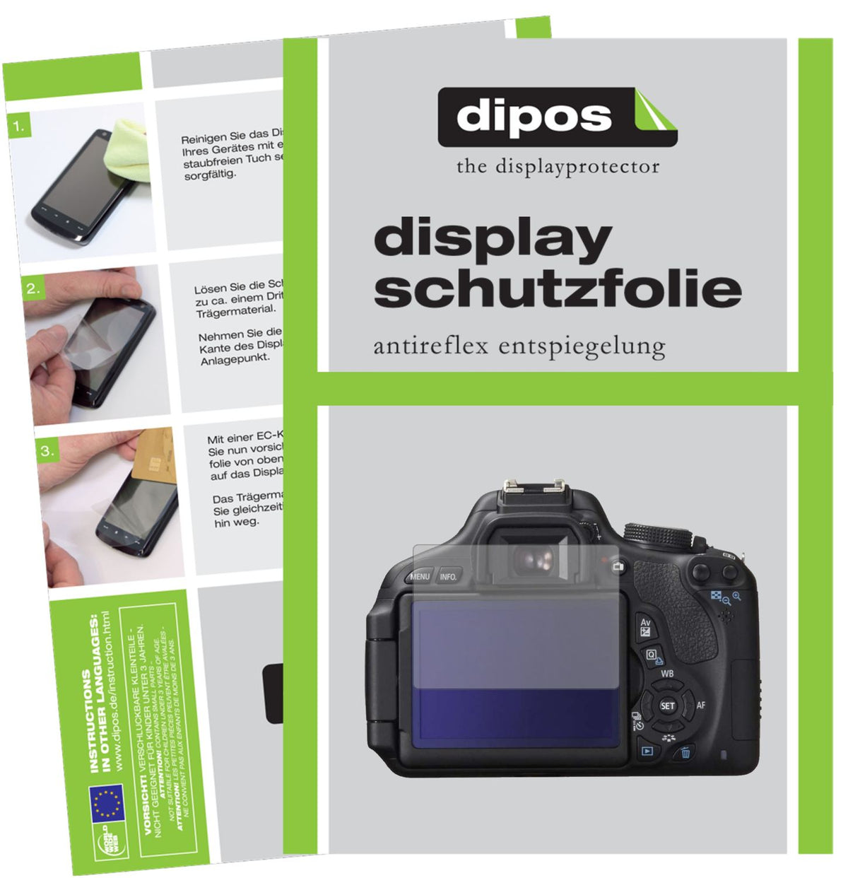 Matte Displayschutzfolie von dipos passend für Canon EOS 750D, präziser Zuschnitt und blasenfrei montiert