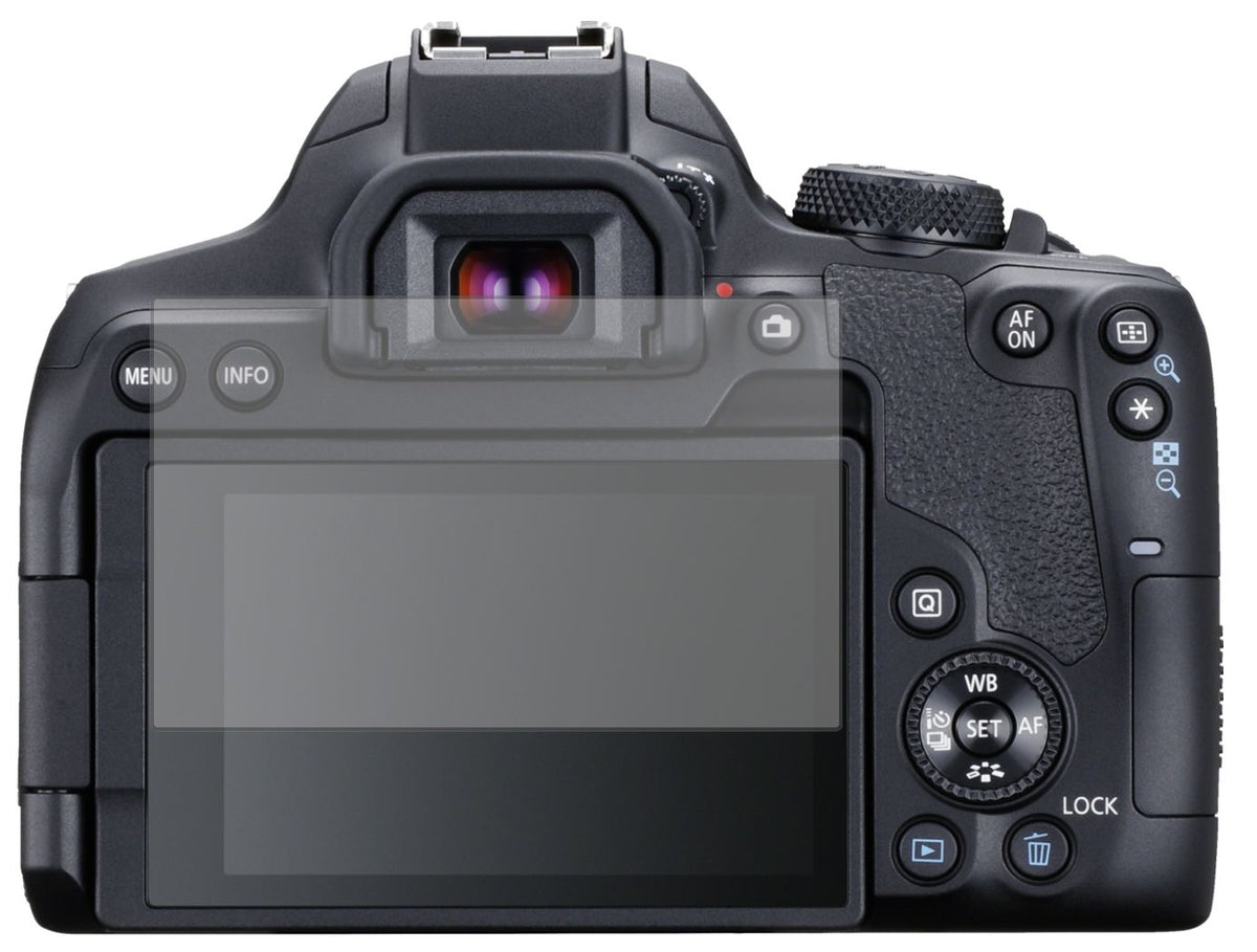 CanonEOS 850D mit aufgebrachter dipos Displayschutzfolie, die lästige Fingerabdrücke minimiert