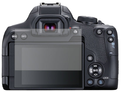 CanonEOS 850D mit aufgebrachter dipos Displayschutzfolie, die lästige Fingerabdrücke minimiert