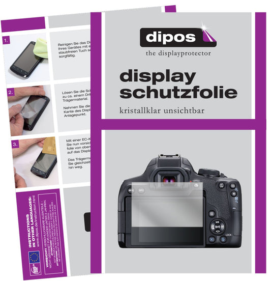 Klare Displayschutzfolie von dipos passend für Canon EOS 850D, präziser Zuschnitt und blasenfrei montiert