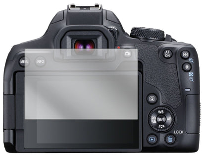 CanonEOS 850D mit aufgebrachter dipos Displayschutzfolie, glasklare Darstellung ohne Einschränkungen