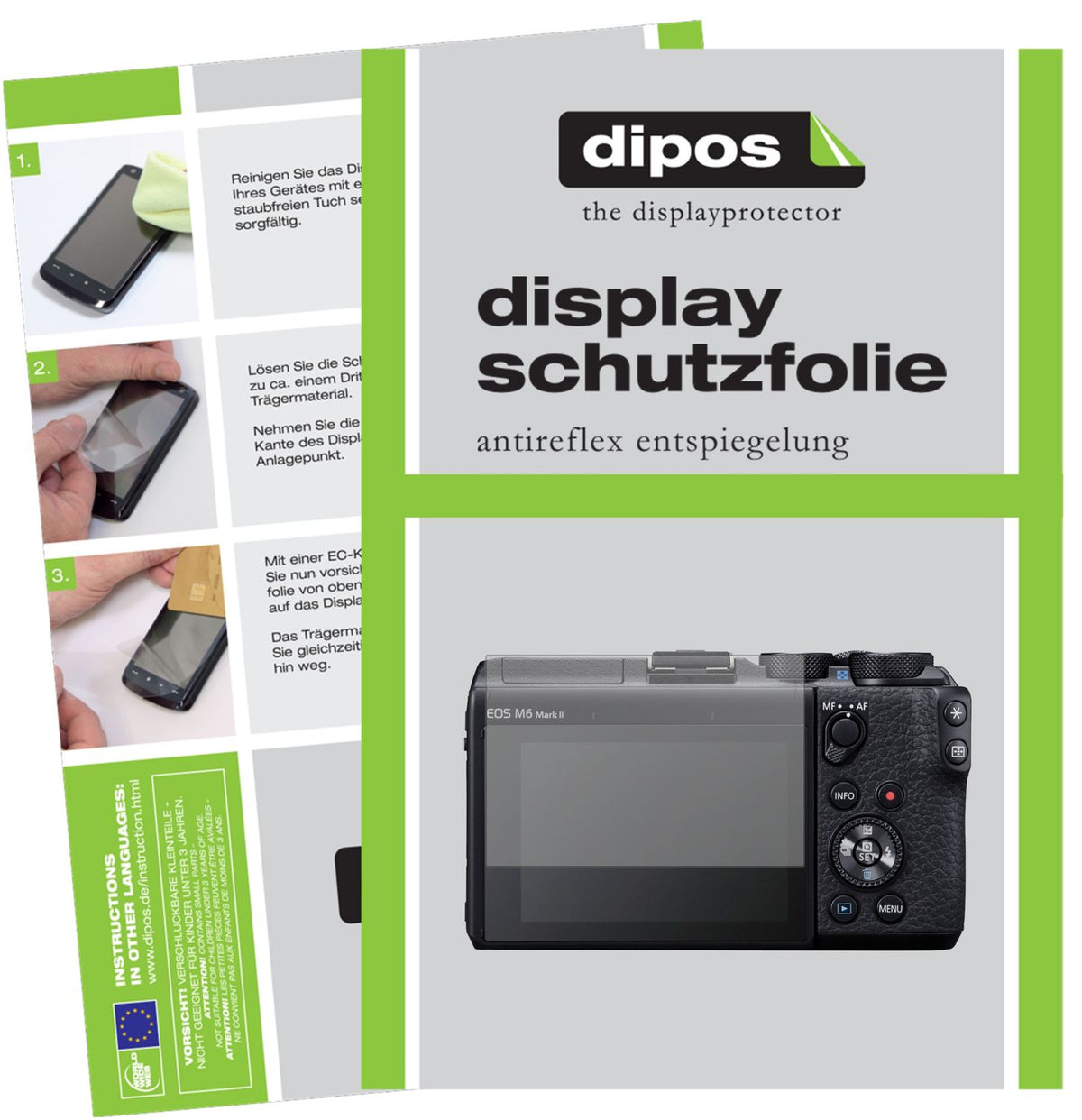 Matte Displayschutzfolie von dipos passend für Canon EOS M6 Mark II, präziser Zuschnitt und blasenfrei montiert