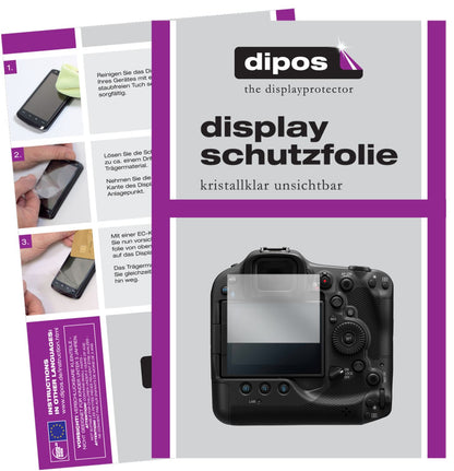 Klare Displayschutzfolie von dipos passend für Canon EOS R3, präziser Zuschnitt und blasenfrei montiert