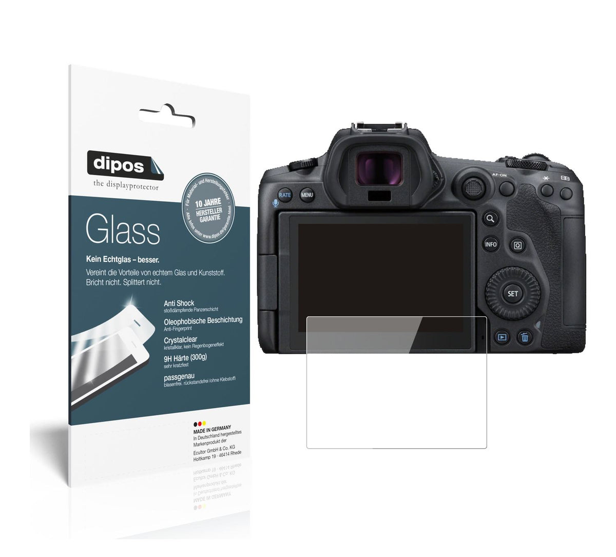 Klare Displayschutzfolie von dipos passend für Canon EOS R5 C, 9H kratzfest und blasenfrei montiert