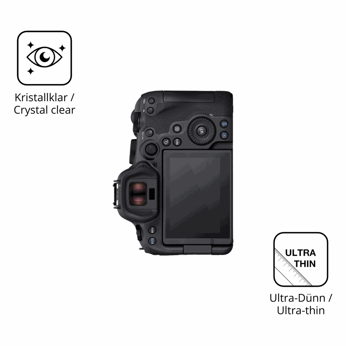 Dünne und klare Folie passend zugeschnitten für Canon EOS R6 Mark II