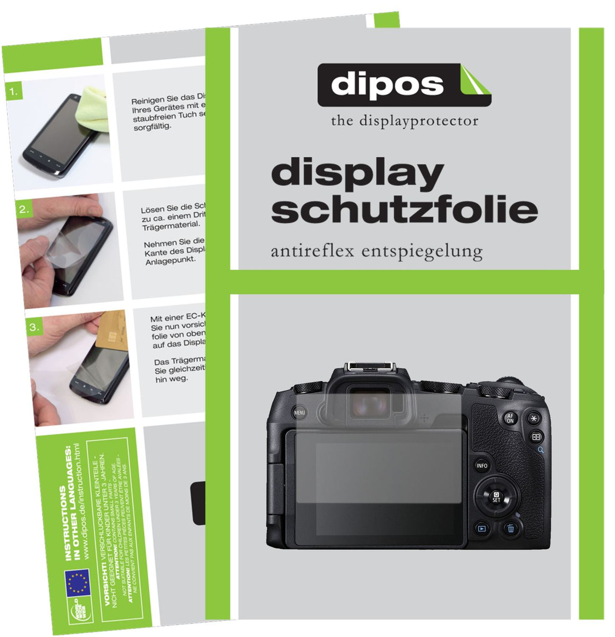 Matte Displayschutzfolie von dipos passend für Canon EOS RP, präziser Zuschnitt und blasenfrei montiert