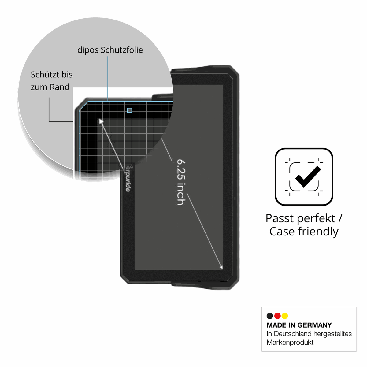 Schutzglasfolie mit optimaler Passform, zur Verwendung mit Hüllen geeignet