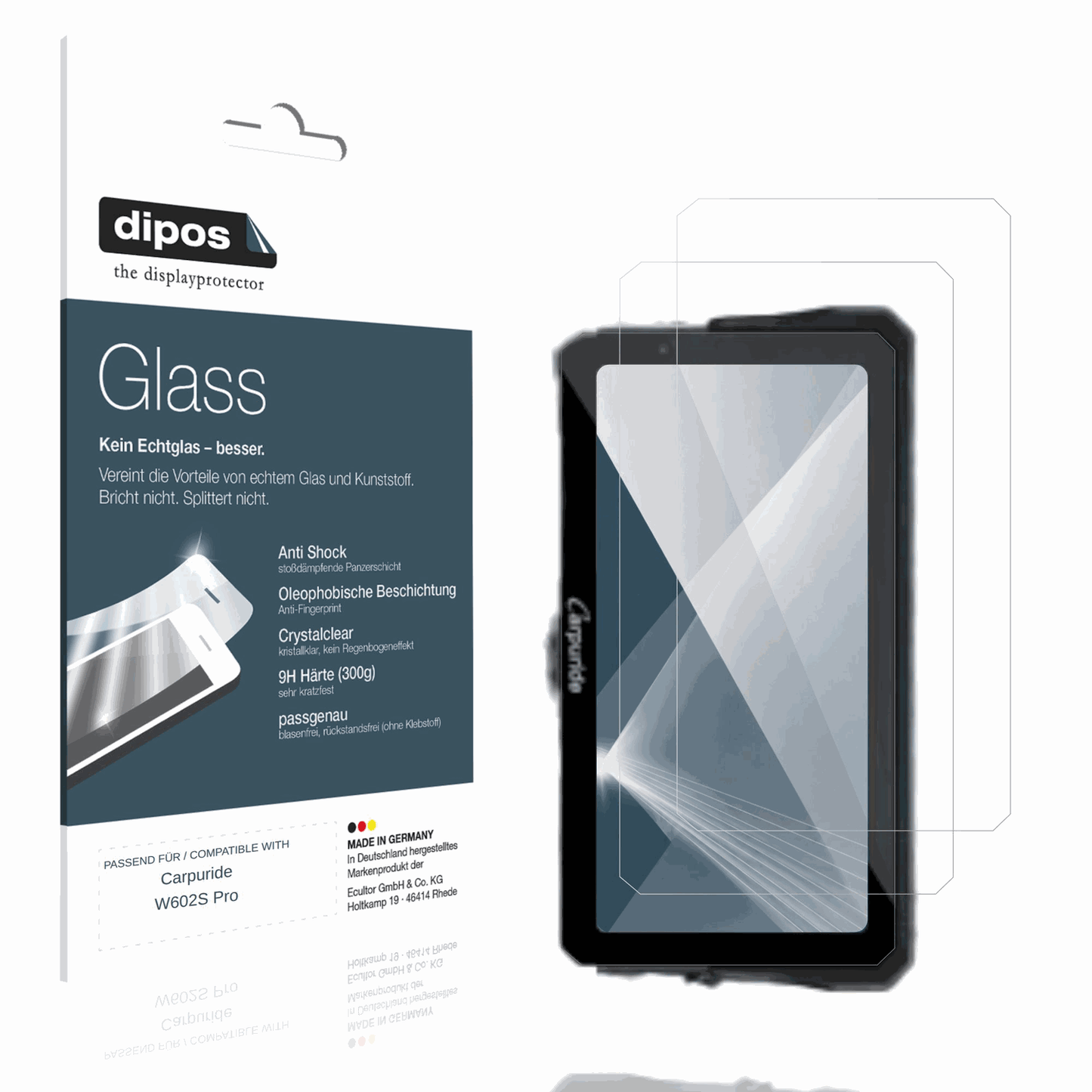 Klare Displayschutzfolie von dipos passend für Carpuride W602S Pro, 9H kratzfest und blasenfrei montiert