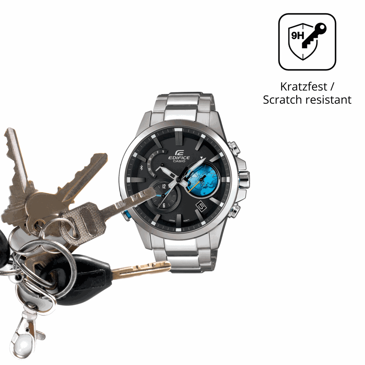 dipos Displayschutz für Casio Edifice EQB-600D, transparente Oberfläche, perfekte Passform auch für die Rundungen