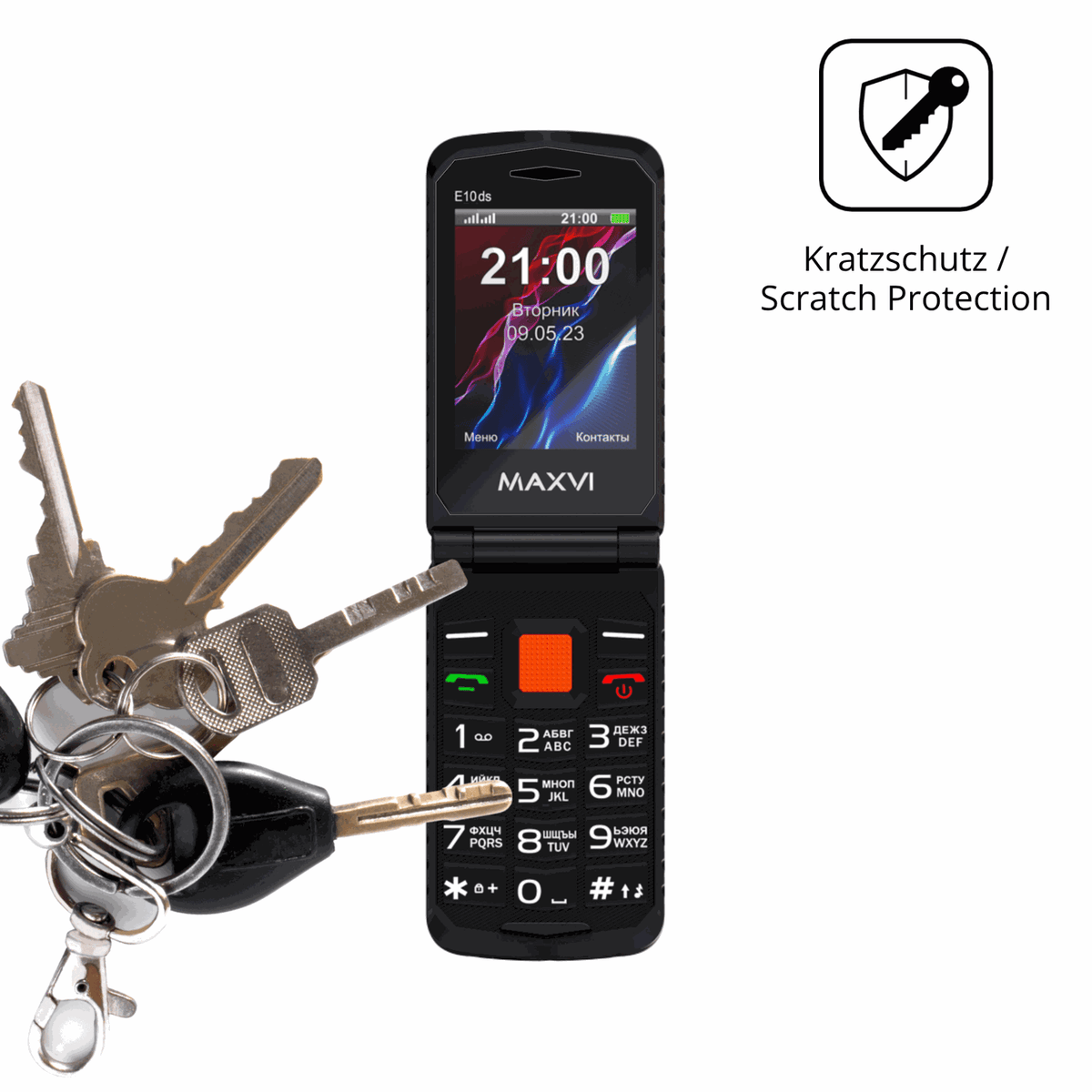 Schutz gegen Kratzer auf dem Maxvi E10ds Glas durch Schlüssel oder Ähnliches