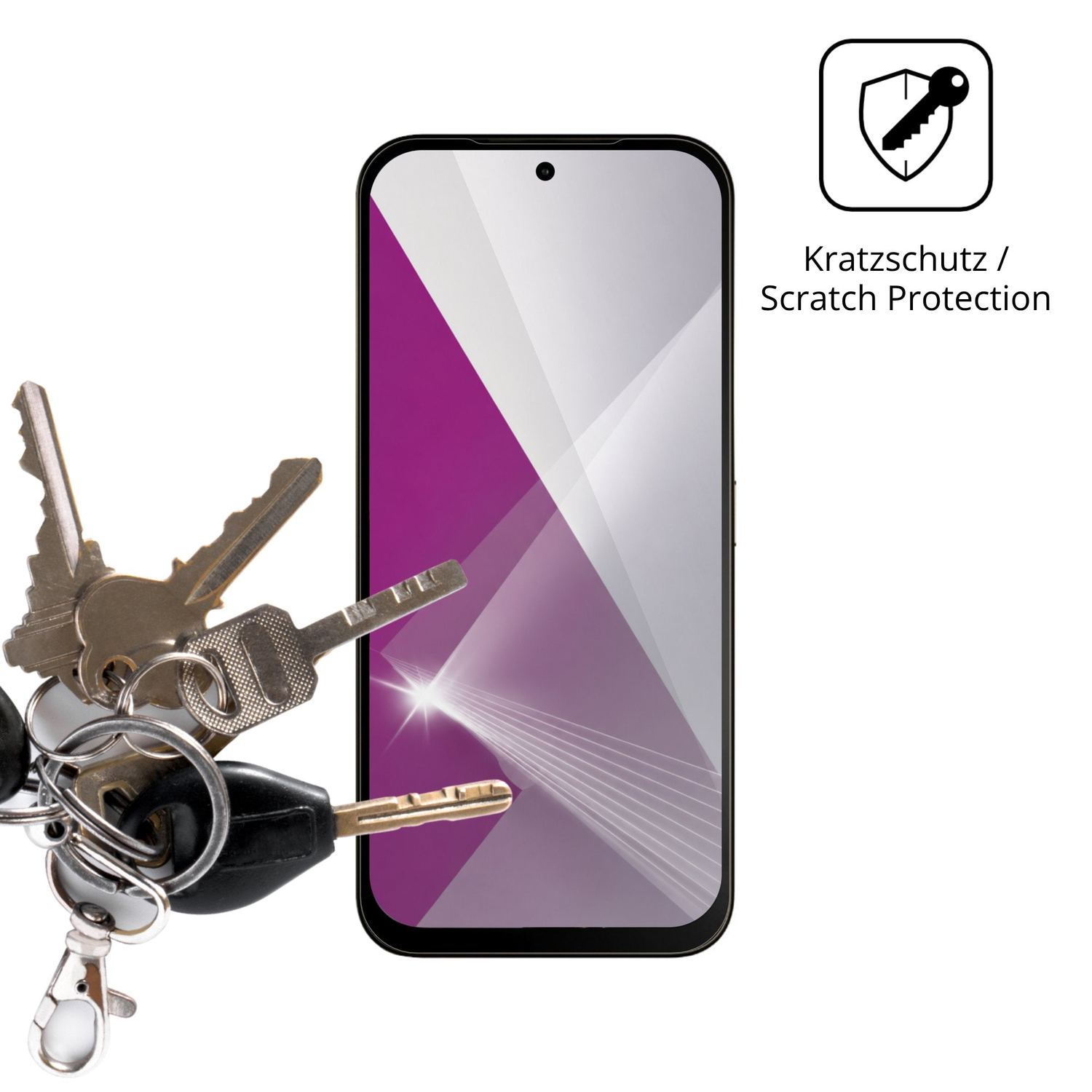 Schutz gegen Kratzer auf dem Xiaomi Poco M8x 5G Glas durch Schlüssel oder Ähnliches