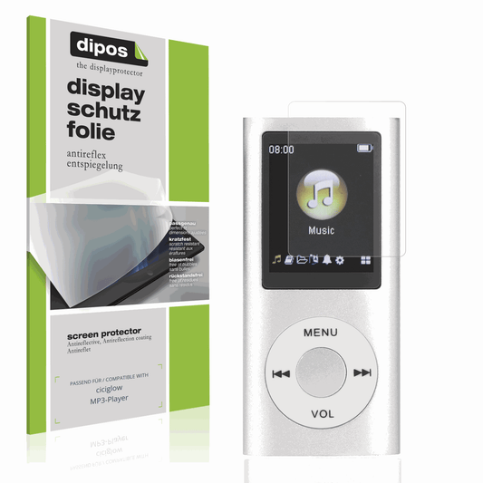 Matte Displayschutzfolie von dipos passend für ciciglow MP3-Player, präziser Zuschnitt und blasenfrei montiert