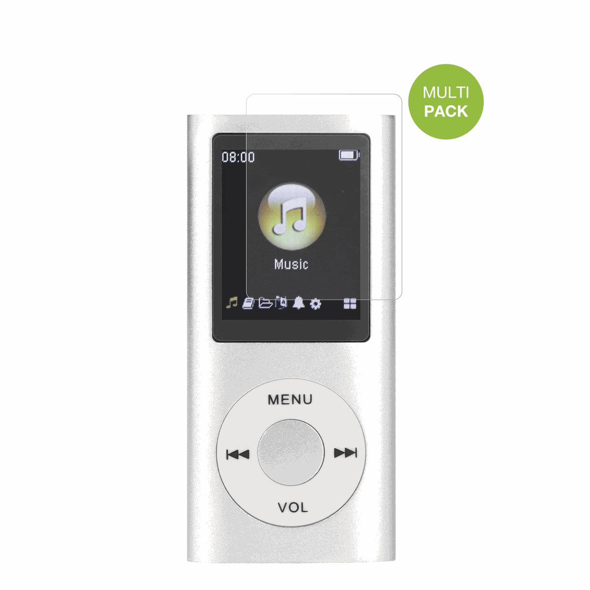 ciciglowMP3-Player mit aufgebrachter dipos Displayschutzfolie, die lästige Fingerabdrücke minimiert