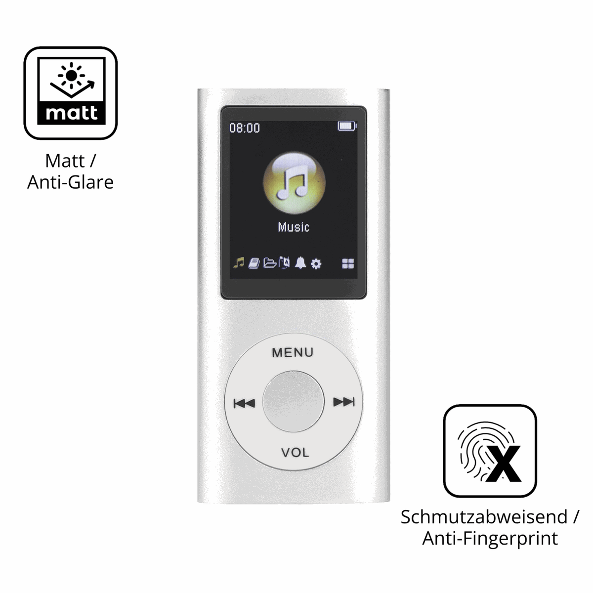 Dünne und entspiegelnde Folie passend zugeschnitten für ciciglow MP3-Player