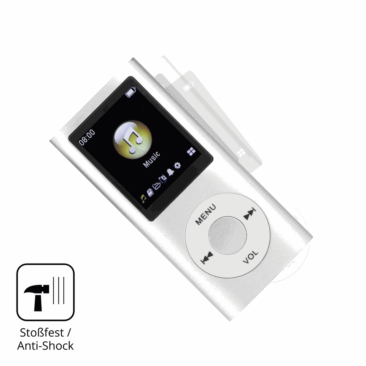 Schutz gegen Kratzer auf dem ciciglow MP3-Player Glas durch Schlüssel, Stöße gegen die Tischkante oder Stürze