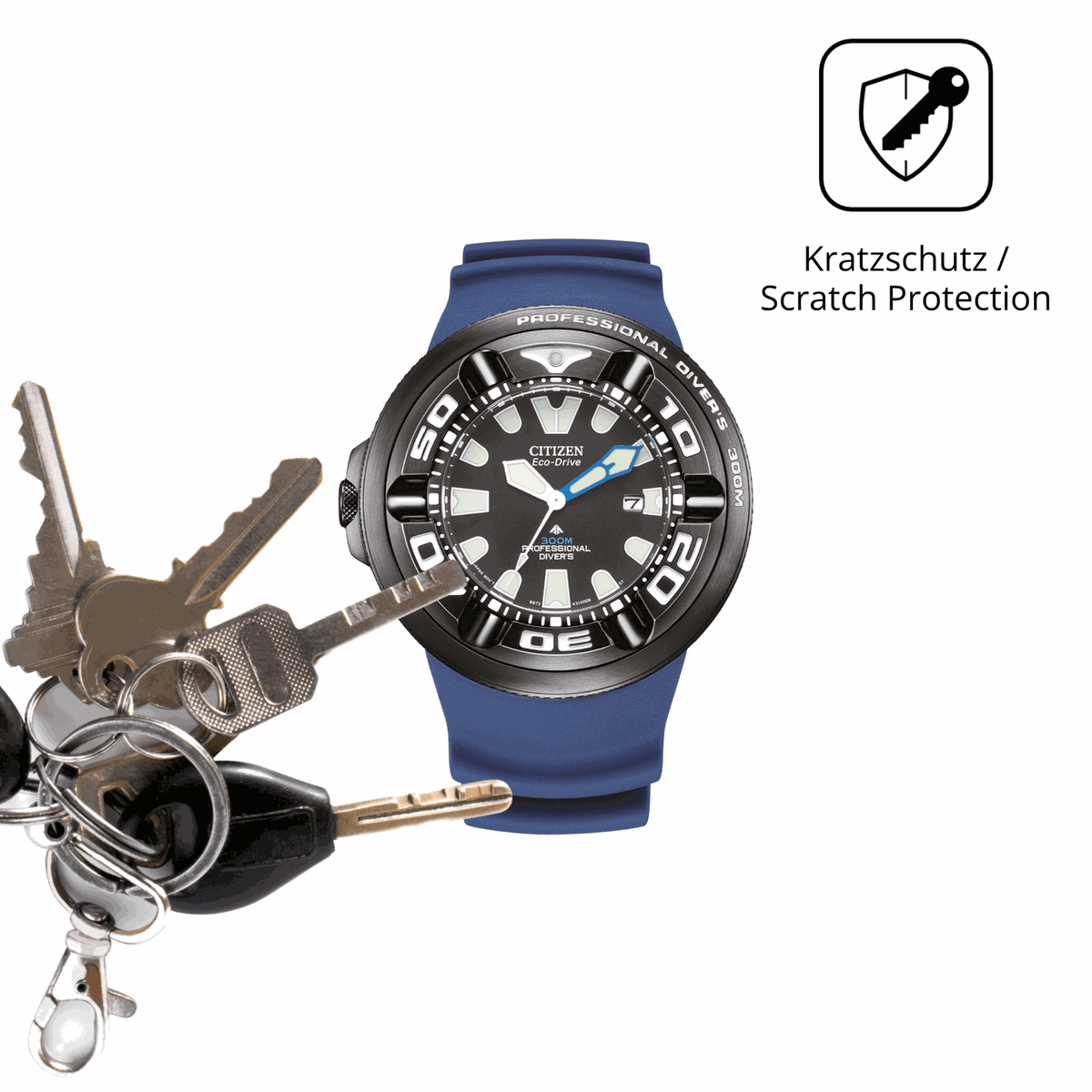 Schutz gegen Kratzer auf dem Citizen BJ8055 Glas durch Schlüssel oder Ähnliches