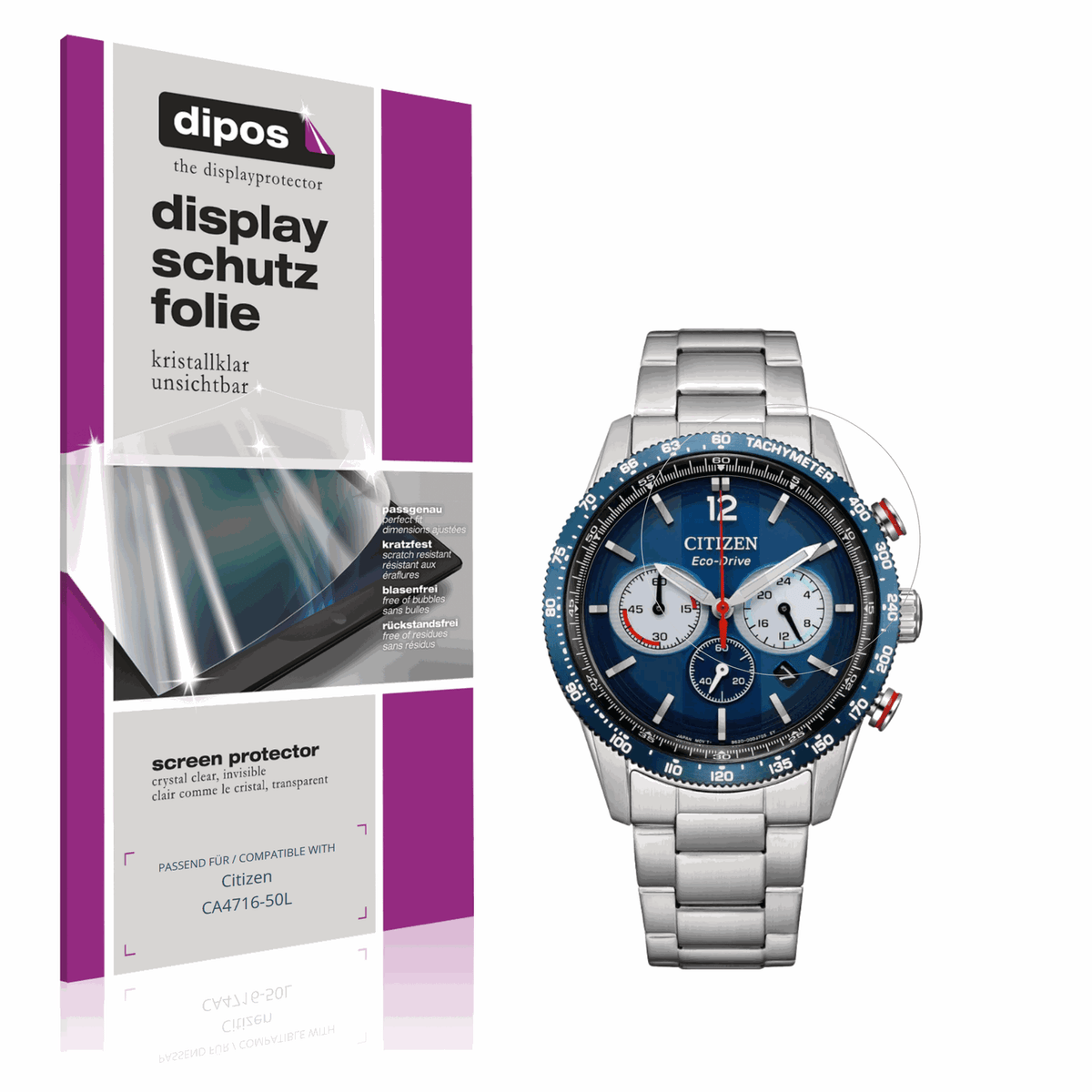 Klare Displayschutzfolie von dipos passend für Citizen CA4716-50L, präziser Zuschnitt und blasenfrei montiert