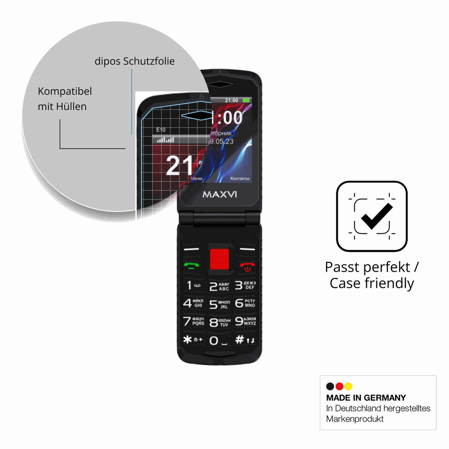 Schutzfolie mit optimaler Passform, zur Verwendung mit Hüllen geeignet