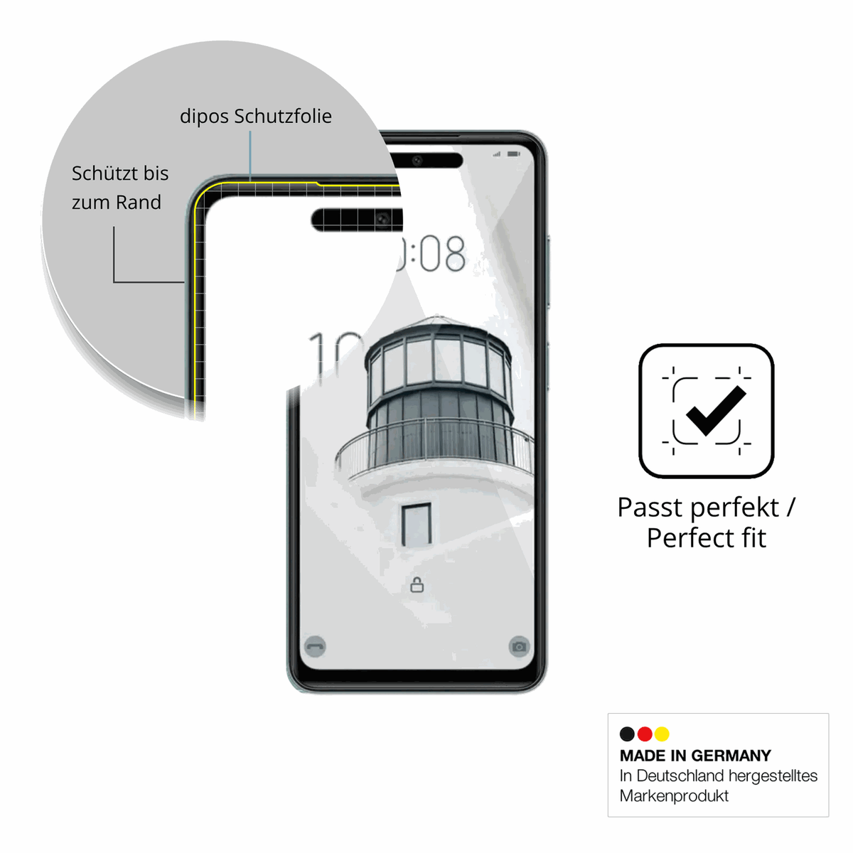 Schutzfolie mit optimaler Passform, zur Verwendung mit Hüllen geeignet