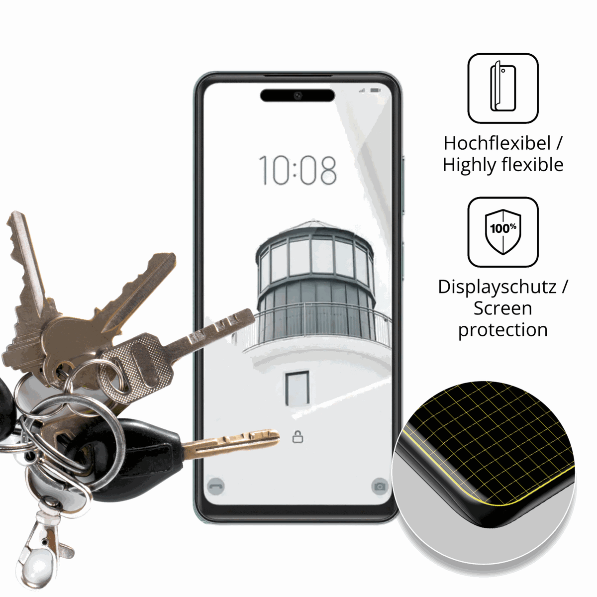dipos Displayschutz für condornova 70 se, transparente Oberfläche, perfekte Passform auch für die Rundungen