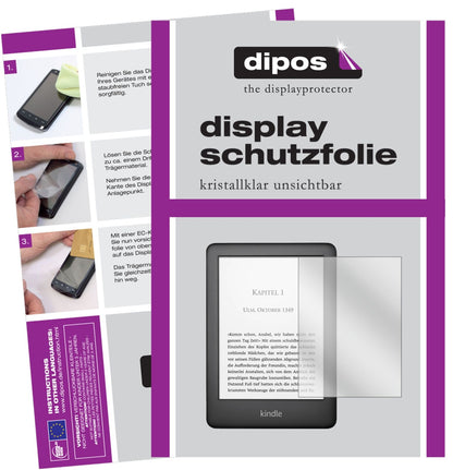 AmazonKindle E-Reader der 10. Generation (2019) mit aufgebrachter dipos Displayschutzfolie, glasklare Darstellung ohne Einschränkungen