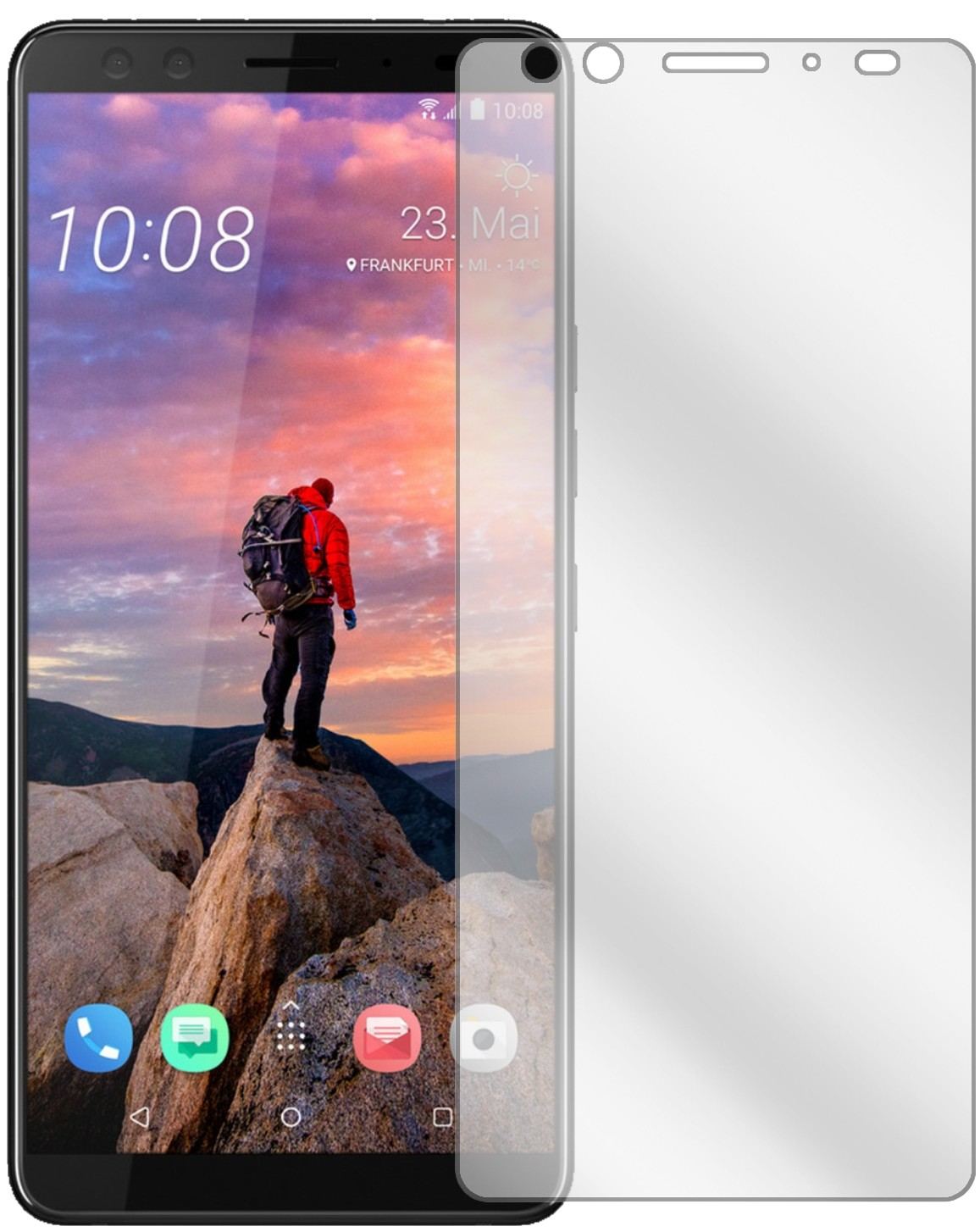 HTCU12 Plus mit aufgebrachter dipos Displayschutzfolie, glasklare Darstellung ohne Einschränkungen