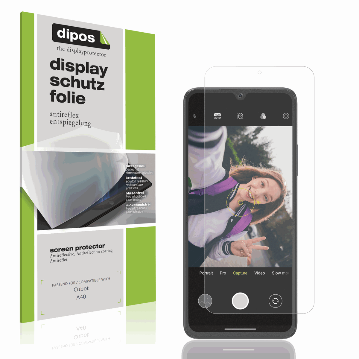 Matte Displayschutzfolie von dipos passend für Cubot A40, präziser Zuschnitt und blasenfrei montiert