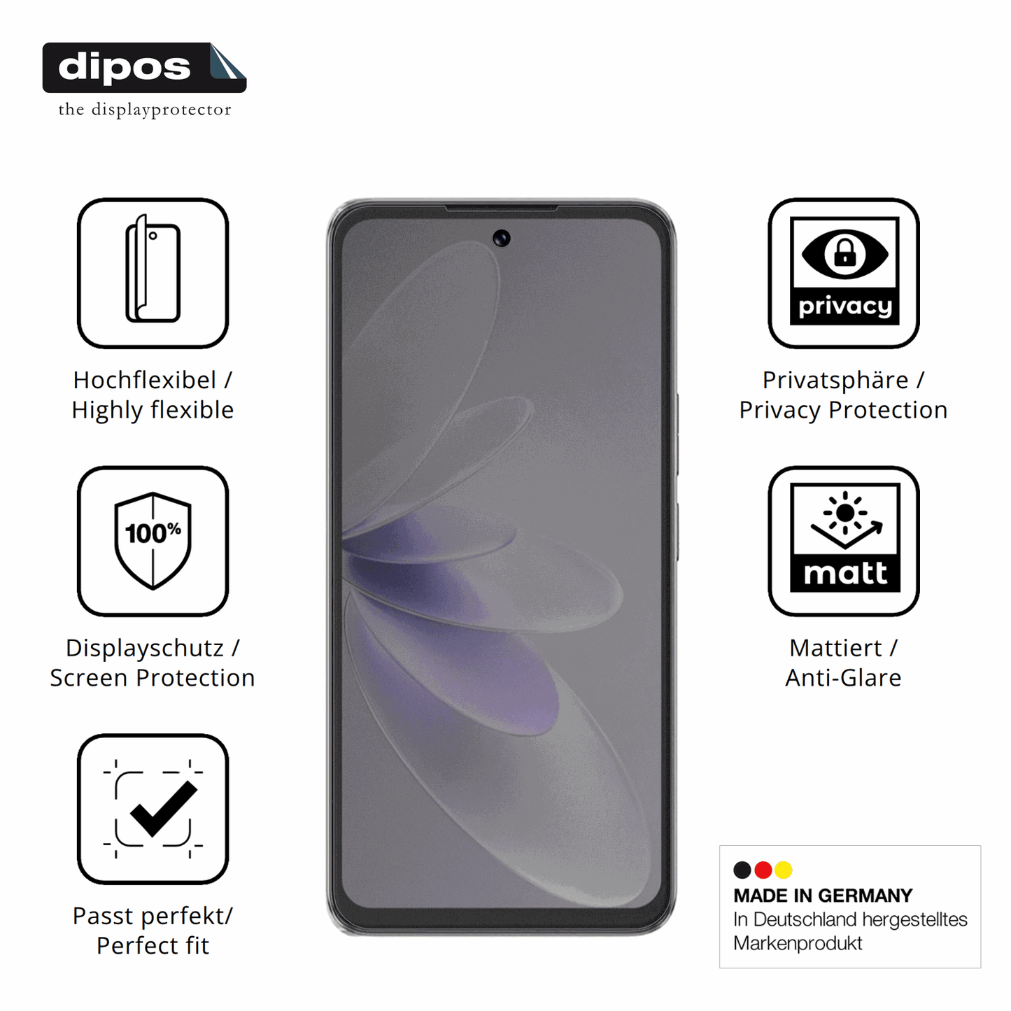 Flexible TPU-Folie passend zugeschnitten für Cubot Note 60, mit Privatsphäre-Schutz durch Sichtschutz-Folie