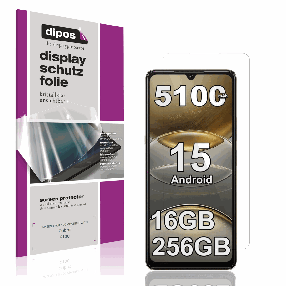 Klare Displayschutzfolie von dipos passend für cubotx100, präziser Zuschnitt und blasenfrei montiert