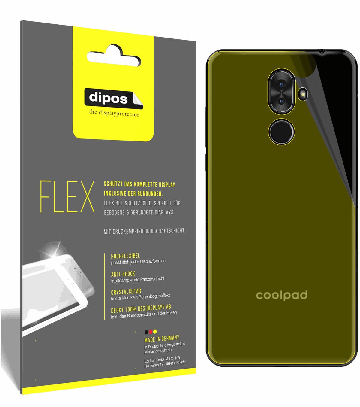 3x 3D Full Cover Schutzfolie für Coolpad Note 8 Rückseite