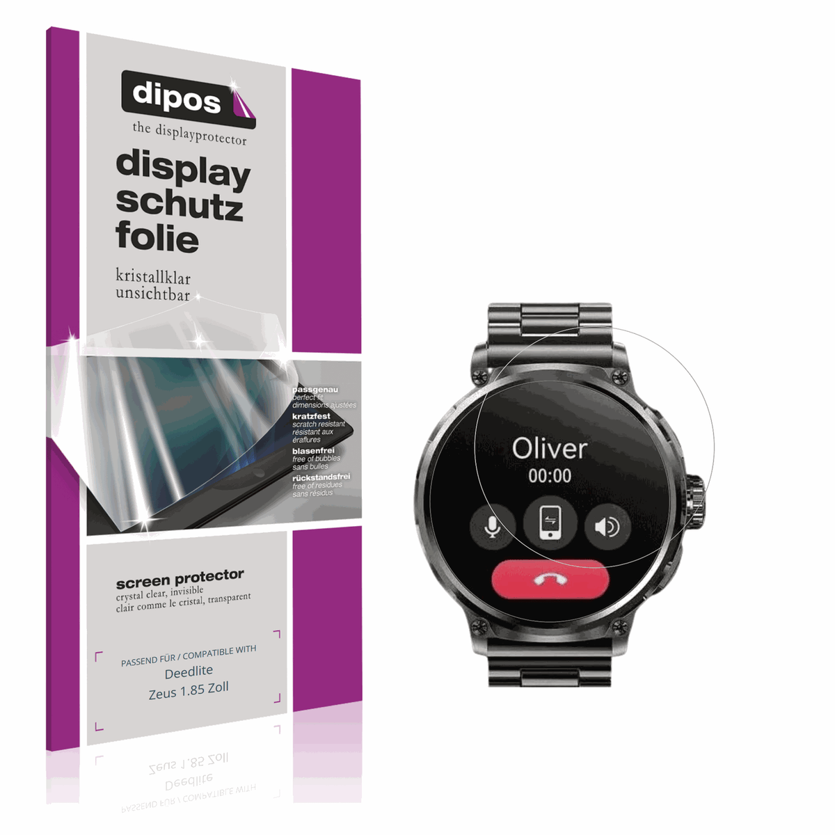 Klare Displayschutzfolie von dipos passend für Deedlite Zeus 1.85 Zoll, präziser Zuschnitt und blasenfrei montiert