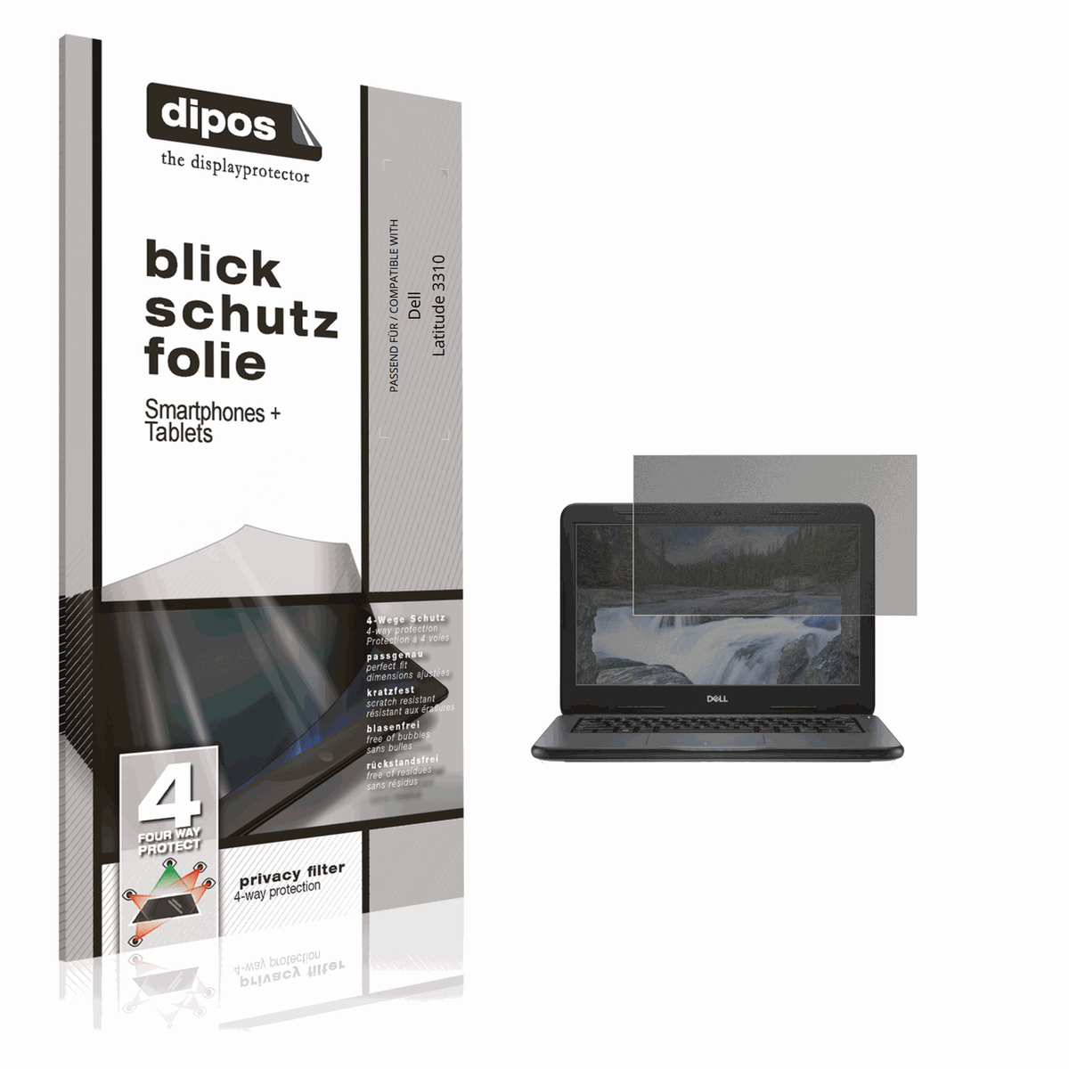 Blickschutzfolie von dipos passend für Dell Latitude 3310, präziser Zuschnitt und blasenfrei montiert