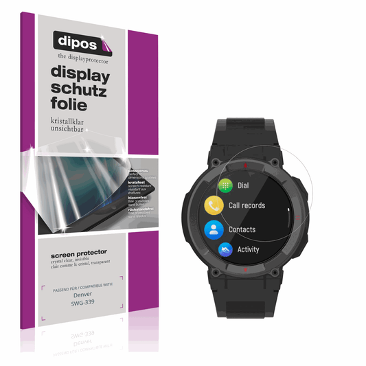 Klare Displayschutzfolie von dipos passend für Denver SWG-339, präziser Zuschnitt und blasenfrei montiert