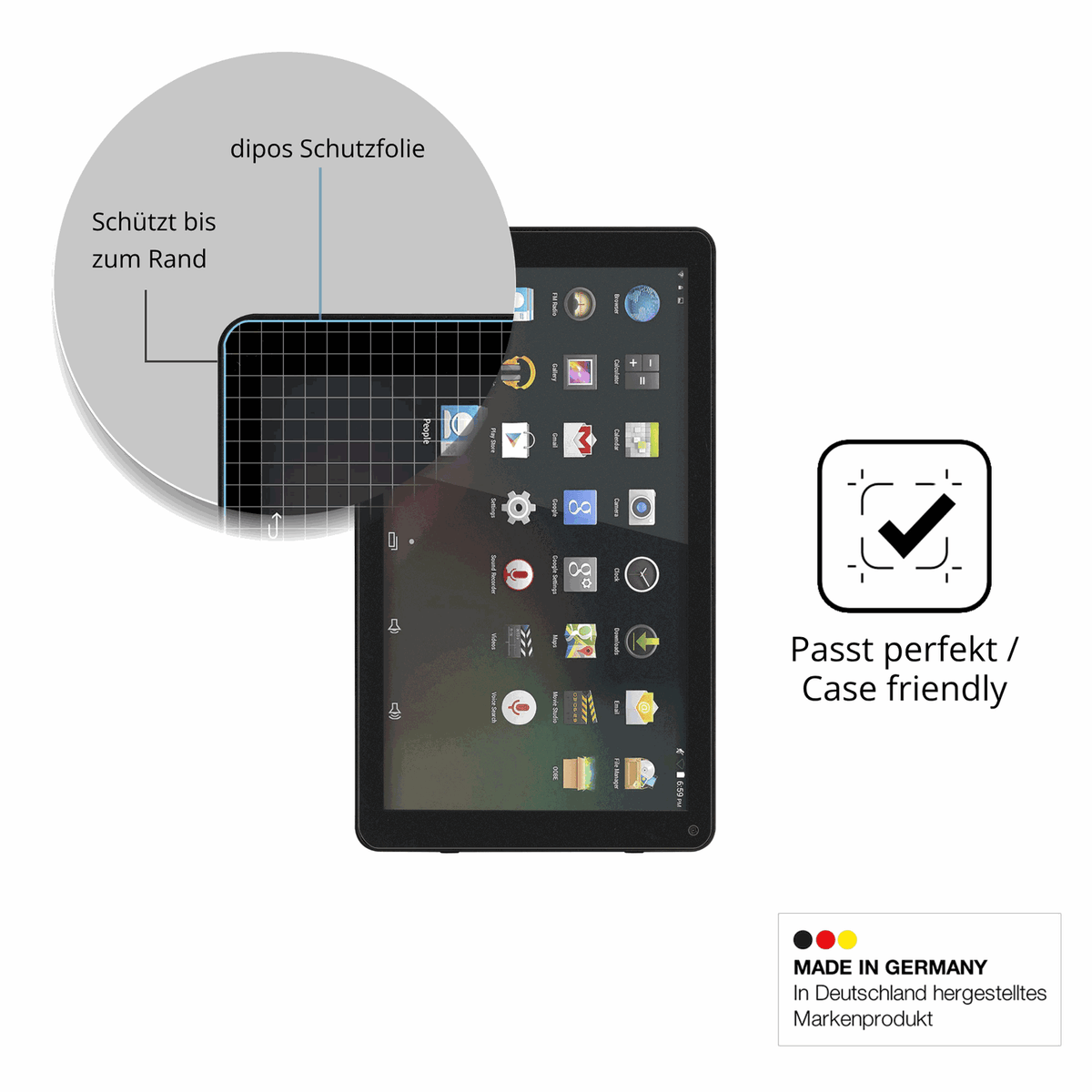 Schutzglasfolie mit optimaler Passform, zur Verwendung mit Hüllen geeignet