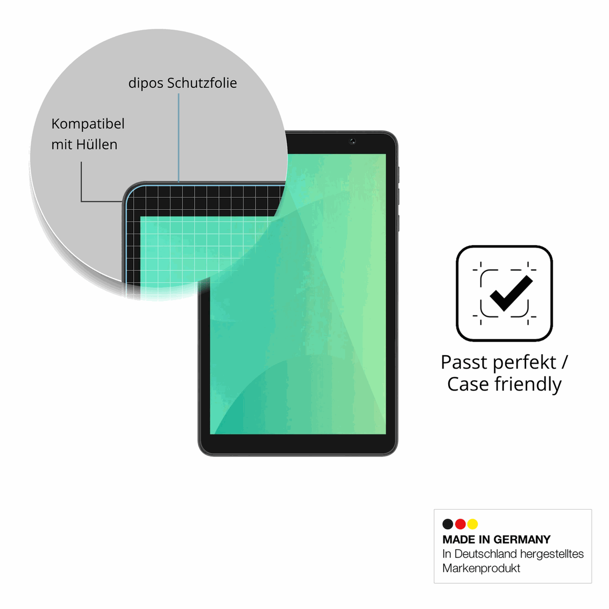 Schutzfolie mit optimaler Passform, zur Verwendung mit Hüllen geeignet